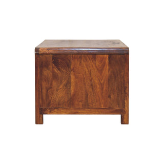 Dunn Coffee Table with Drawers Solid Mango Wood Lower Shelf Square Legs Chestnut