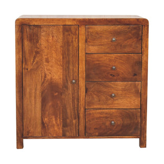 Ridley Sideboard Cabinet Chestnut Door Four-Drawer Asymmetric Stub Feet