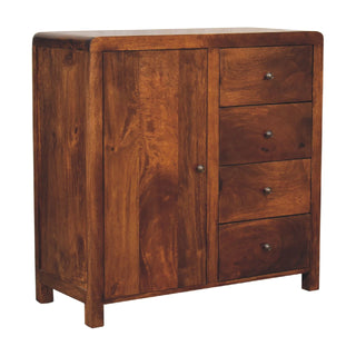 Ridley Sideboard Cabinet Chestnut Door Four-Drawer Asymmetric Stub Feet