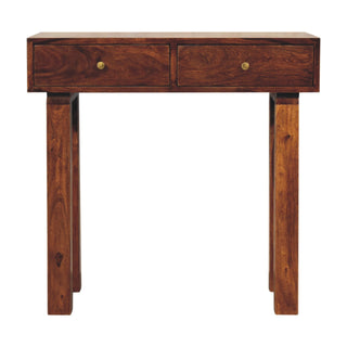 Kaia Slim Console Table with Drawers Straight Block Legs Chestnut Sheesham Wood