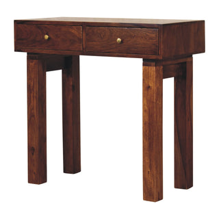 Kaia Slim Console Table with Drawers Straight Block Legs Chestnut Sheesham Wood