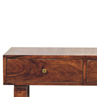 Kaia Slim Console Table with Drawers Straight Block Legs Chestnut Sheesham Wood