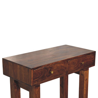 Kaia Slim Console Table with Drawers Straight Block Legs Chestnut Sheesham Wood