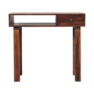 Hadley Writing Desk Sheesham Wood Open Slot With Brass Knob Drawer