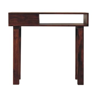 Hadley Writing Desk Sheesham Wood Open Slot With Brass Knob Drawer