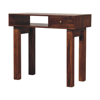 Hadley Writing Desk Sheesham Wood Open Slot With Brass Knob Drawer