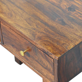 Hadley Writing Desk Sheesham Wood Open Slot With Brass Knob Drawer
