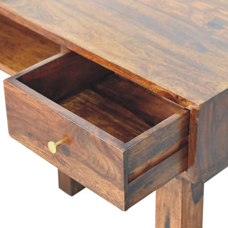 Hadley Writing Desk Sheesham Wood Open Slot With Brass Knob Drawer