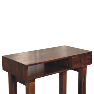 Hadley Writing Desk Sheesham Wood Open Slot With Brass Knob Drawer