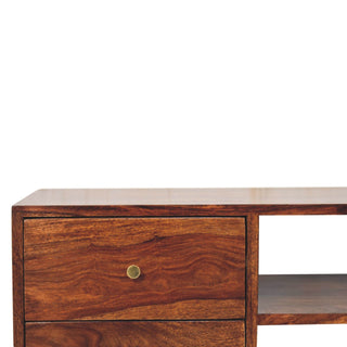 Seren Media Unit Sheesham Wood Chestnut Finish Four Drawers Brass Knobs