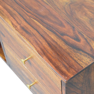 Seren Media Unit Sheesham Wood Chestnut Finish Four Drawers Brass Knobs