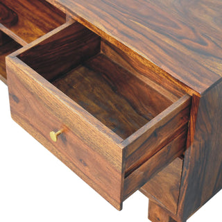 Seren Media Unit Sheesham Wood Chestnut Finish Four Drawers Brass Knobs