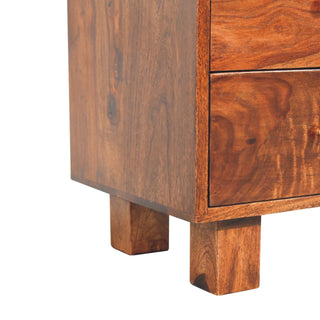 Seren Media Unit Sheesham Wood Chestnut Finish Four Drawers Brass Knobs