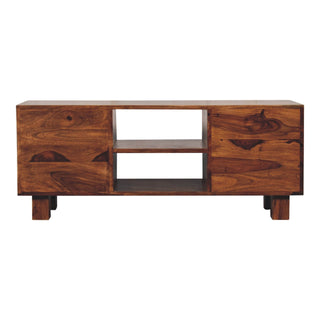 Seren Media Unit Sheesham Wood Chestnut Finish Four Drawers Brass Knobs