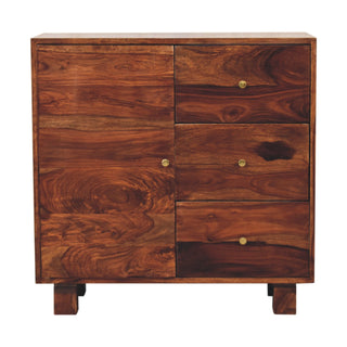Kessler Compact Sideboard Cabinet with Drawers and Cupboard in Sheesham Chestnut Finish