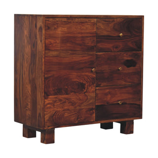 Kessler Compact Sideboard Cabinet with Drawers and Cupboard in Sheesham Chestnut Finish