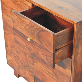 Kessler Compact Sideboard Cabinet with Drawers and Cupboard in Sheesham Chestnut Finish