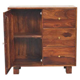 Kessler Compact Sideboard Cabinet with Drawers and Cupboard in Sheesham Chestnut Finish