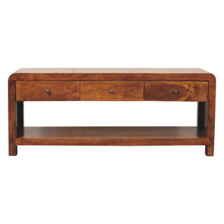 Cora Media Unit Chestnut Finish Twin Drawers Plinth Base