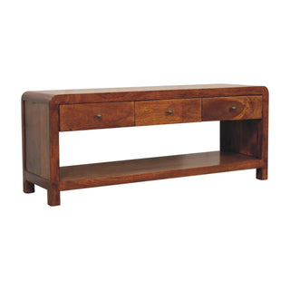 Cora Media Unit Chestnut Finish Twin Drawers Plinth Base