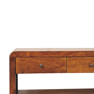 Cora Media Unit Chestnut Finish Twin Drawers Plinth Base
