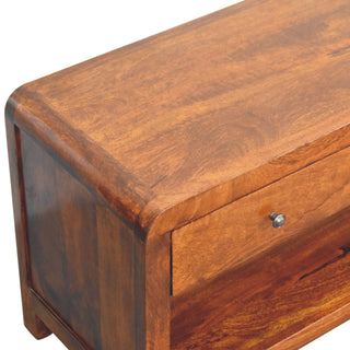 Cora Media Unit Chestnut Finish Twin Drawers Plinth Base