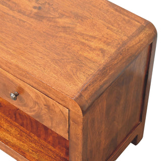 Cora Media Unit Chestnut Finish Twin Drawers Plinth Base