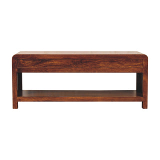 Cora Media Unit Chestnut Finish Twin Drawers Plinth Base