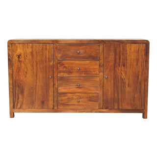 Roundel Large Sideboard with Rounded Corners and Cupboards in Chestnut Mango Wood