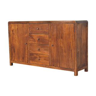Roundel Large Sideboard with Rounded Corners and Cupboards in Chestnut Mango Wood
