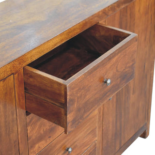Roundel Large Sideboard with Rounded Corners and Cupboards in Chestnut Mango Wood