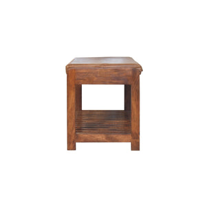 Brixo Hallway Shoe Bench Tan Buffalo Leather Seat Slatted Lower Shelf Block Feet