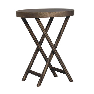 Axel Side Table X-Frame Rope-Twist Metal Legs Round Metallic Mango Wood