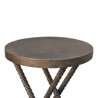 Axel Side Table X-Frame Rope-Twist Metal Legs Round Metallic Mango Wood