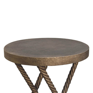 Axel Side Table X-Frame Rope-Twist Metal Legs Round Metallic Mango Wood