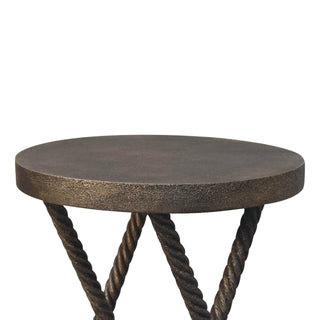 Axel Side Table X-Frame Rope-Twist Metal Legs Round Metallic Mango Wood