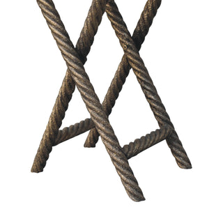Axel Side Table X-Frame Rope-Twist Metal Legs Round Metallic Mango Wood