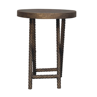 Axel Side Table X-Frame Rope-Twist Metal Legs Round Metallic Mango Wood
