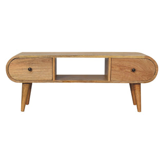 Pello Media Unit Natural Oak Pill Shape Twin Knob Drawers Open Shelf