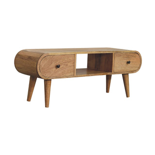 Pello Media Unit Natural Oak Pill Shape Twin Knob Drawers Open Shelf