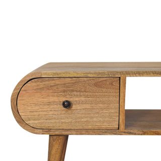 Pello Media Unit Natural Oak Pill Shape Twin Knob Drawers Open Shelf
