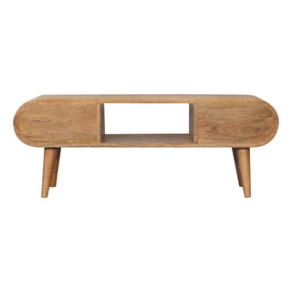 Pello Media Unit Natural Oak Pill Shape Twin Knob Drawers Open Shelf