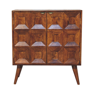 Axiom Display Cabinet 3D Geometric Diamond Relief Chestnut Twin-Door