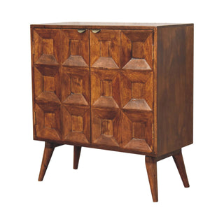 Axiom Display Cabinet 3D Geometric Diamond Relief Chestnut Twin-Door