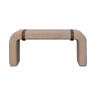Volta Hallway Bench Sand Bouclé Waterfall Arch Base Twin Leather Side Straps
