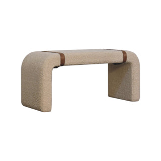 Volta Hallway Bench Sand Bouclé Waterfall Arch Base Twin Leather Side Straps
