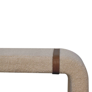 Volta Hallway Bench Sand Bouclé Waterfall Arch Base Twin Leather Side Straps
