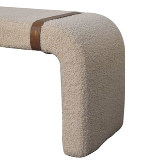Volta Hallway Bench Sand Bouclé Waterfall Arch Base Twin Leather Side Straps
