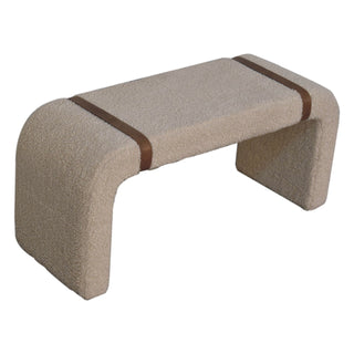 Volta Hallway Bench Sand Bouclé Waterfall Arch Base Twin Leather Side Straps