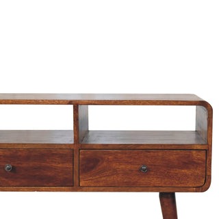 Lyra Console Table with Drawers Triple Open Slot Curved Body Nordic Legs Chestnut Mango Wood